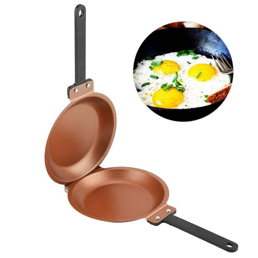 Double-Sided Flip Frying Pan - Non-Stick Cooking Pan for Eggs, Pancakes, Toasted Bread - Durable Iron V1107-CS-SMZDJG