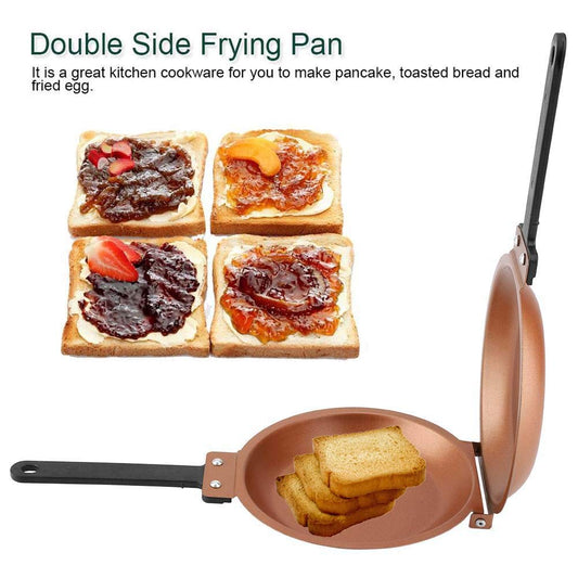 Double-Sided Flip Frying Pan - Non-Stick Cooking Pan for Eggs, Pancakes, Toasted Bread - Durable Iron V1107-CS-SMZDJG