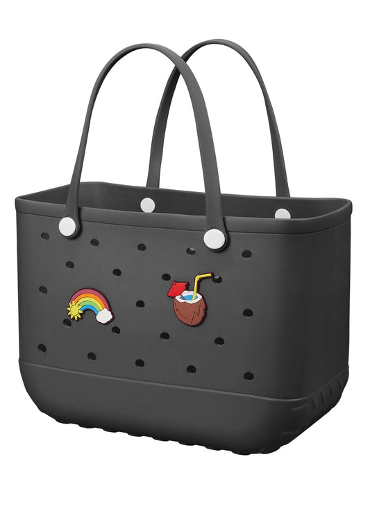 EVA Beach Tote Bag for Swimming, Pool & Travel - Waterproof Washable Rubber Handbag with 2 Random Charms, V1107-CS-STDDBH