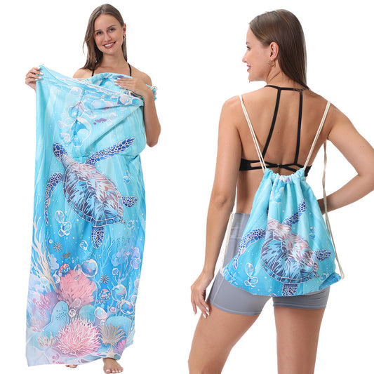 Dual-Function Foldable Beach Towel with Built-in Backpack - Soft Microfiber Towel & Compact Carry Bag in One, V1107-CS-STJ1
