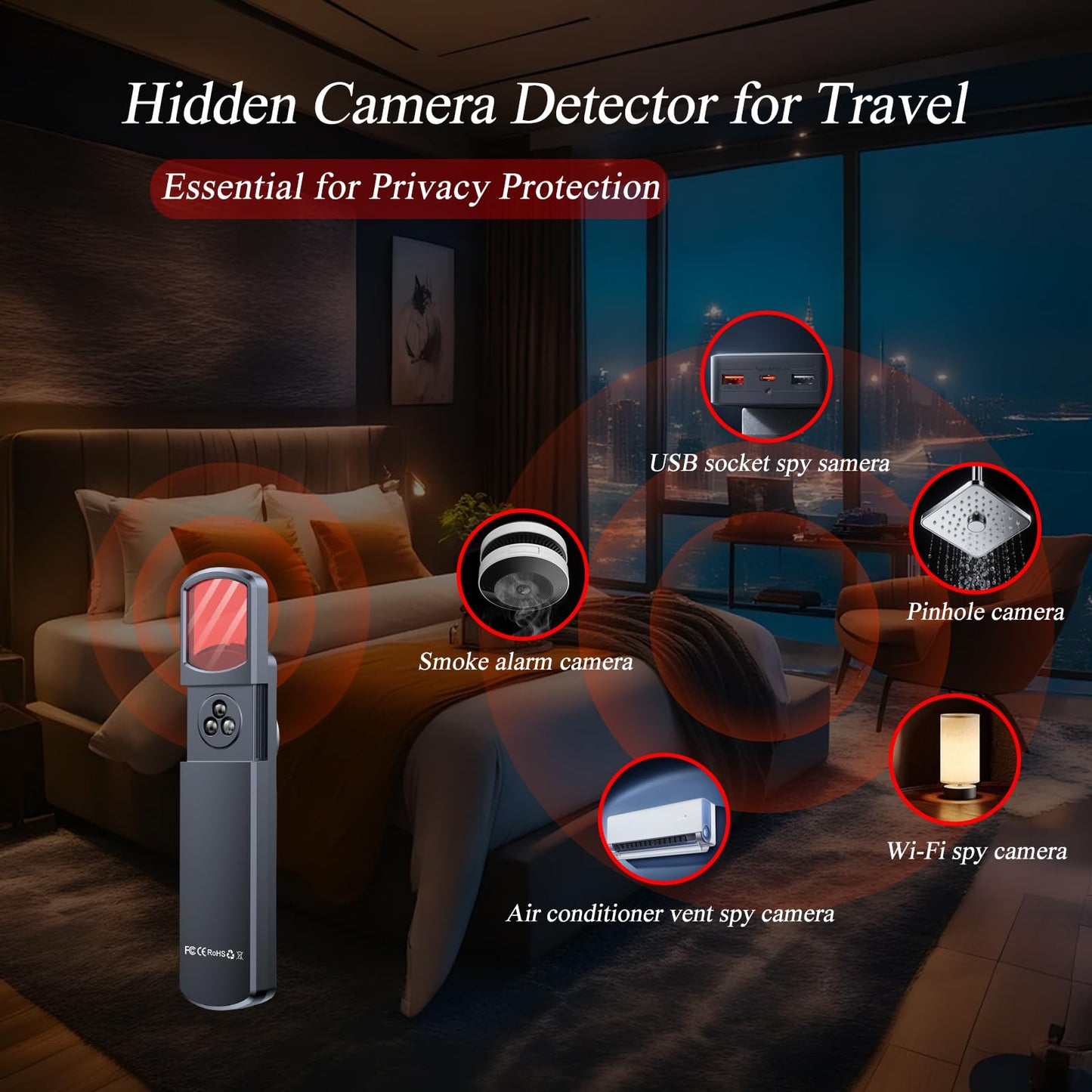 Multi-Function Hidden Camera Detector with GPS Tracker Finder - Portable Anti-Spy Device for Hotel, Car, V1107-CS-SXTTCQ