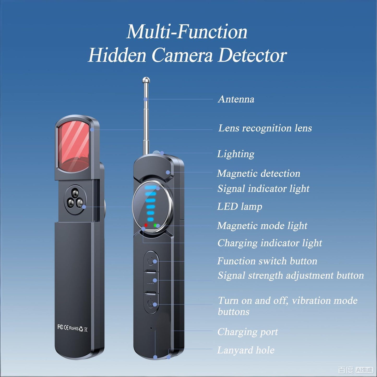 Multi-Function Hidden Camera Detector with GPS Tracker Finder - Portable Anti-Spy Device for Hotel, Car, V1107-CS-SXTTCQ