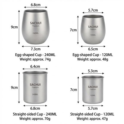 4-Piece Pure Titanium Cup Set - Double-Walled, Lightweight, Stackable Outdoor Drinking Cups for Camping, V1107-CS-THJBSJT