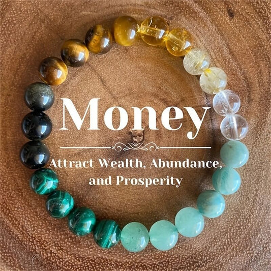 8mm Natural Stone Wealth Bracelet for Women & Men - Tiger Eye, Citrine, Malachite, Aquamarine Beaded Stretch V1107-CS-TRSSL