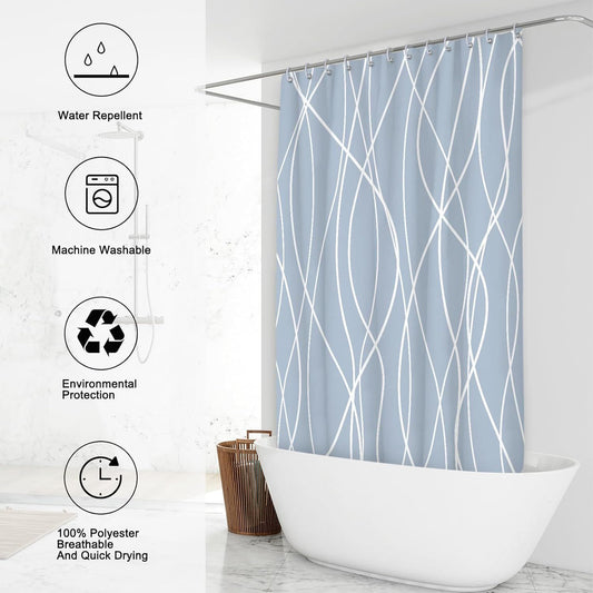 Modern Abstract Wavy Line Shower Curtain Set, Waterproof Fabric with Weighted Bottom & 12 Hooks, Hotel Style V1107-CS-TWYSYLL