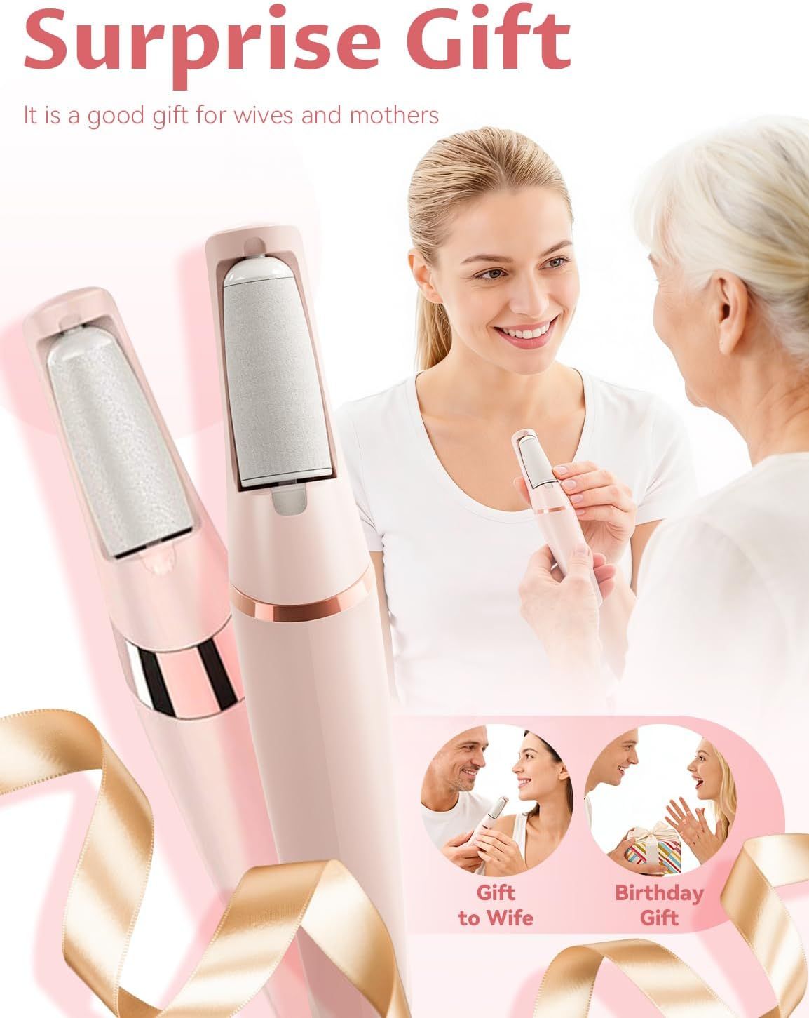 Electric Foot Care File with 2 Adjustable Speeds, 2 Interchangeable Grinding Heads, LED Light, V1107-CS-USBDDXJQB