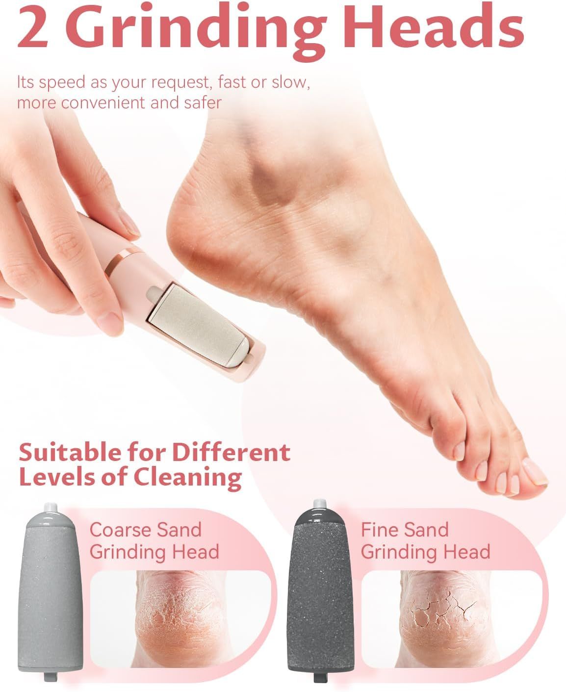 Electric Foot Care File with 2 Adjustable Speeds, 2 Interchangeable Grinding Heads, LED Light, V1107-CS-USBDDXJQF