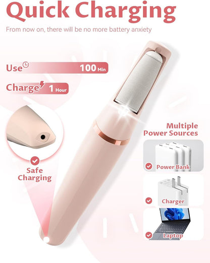 Electric Foot Care File with 2 Adjustable Speeds, 2 Interchangeable Grinding Heads, LED Light, V1107-CS-USBDDXJQF
