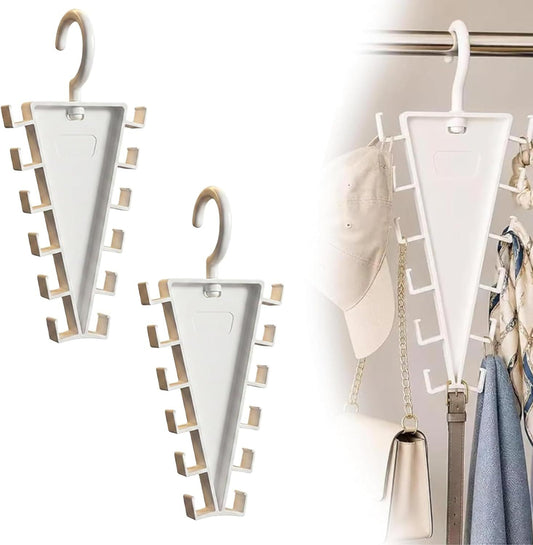 2-Pack V-Shaped 360 degrees Rotating Closet Organizer with 12 Hooks for Hats, Bags & Scarves, Space-Saving V1107-CS-VXSBSNGJ2