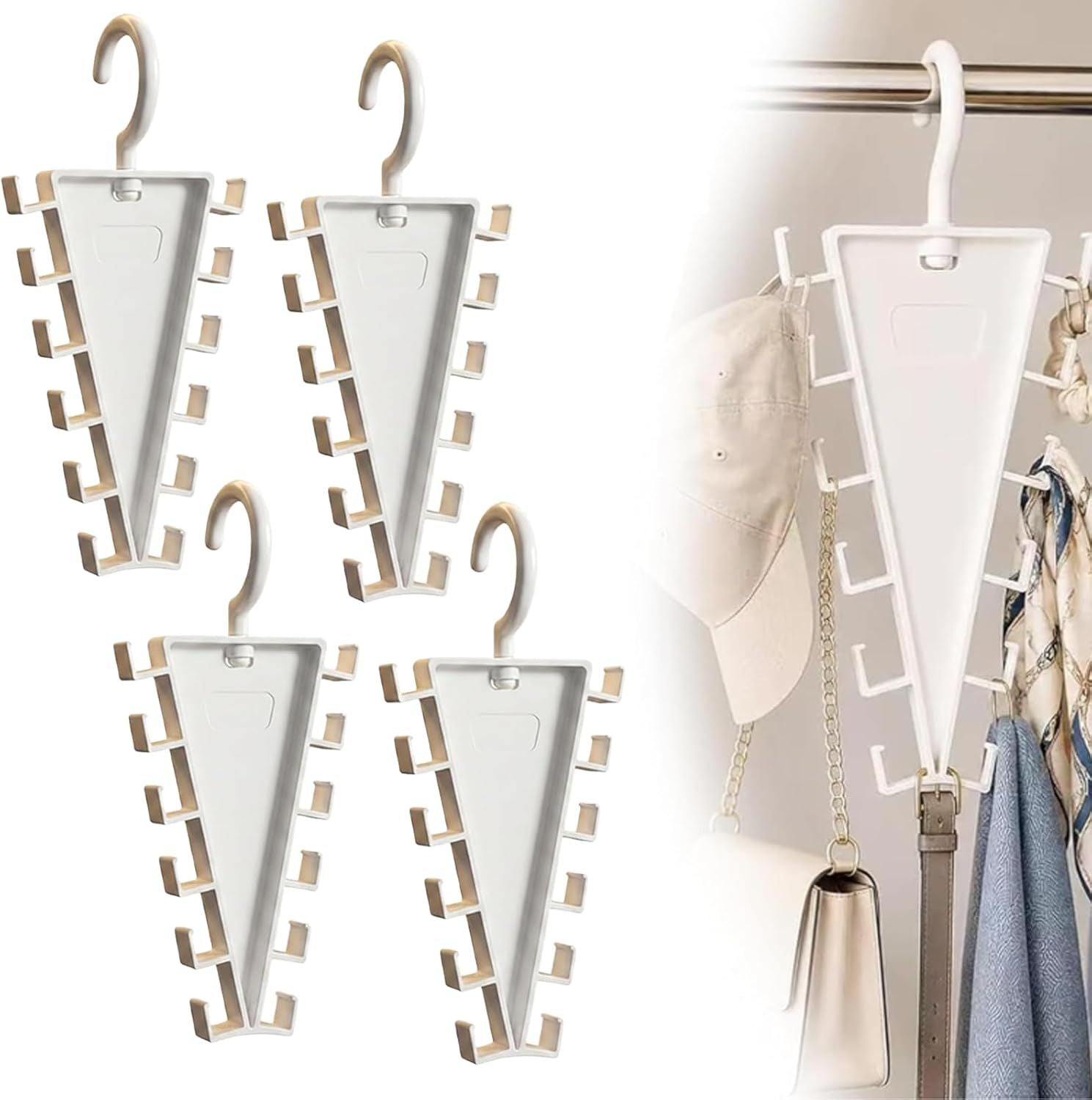 4-Pack V-Shaped 360 degrees Rotating Closet Organizer with 12 Hooks for Hats, Bags & Scarves, Space-Saving V1107-CS-VXSBSNGJ4