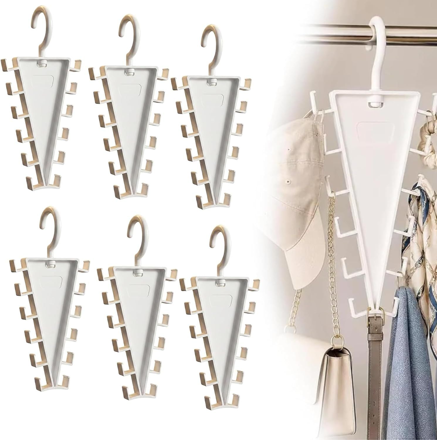 4-Pack V-Shaped 360 degrees Rotating Closet Organizer with 12 Hooks for Hats, Bags & Scarves, Space-Saving V1107-CS-VXSBSNGJ4