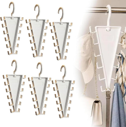 6-Pack V-Shaped 360 degrees Rotating Closet Organizer with 12 Hooks for Hats, Bags & Scarves, Space-Saving V1107-CS-VXSBSNGJ6