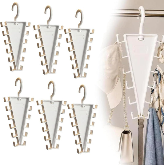 6-Pack V-Shaped 360 degrees Rotating Closet Organizer with 12 Hooks for Hats, Bags & Scarves, Space-Saving V1107-CS-VXSBSNGJ6