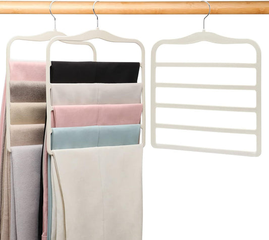 3-Pack Black 5-Tier Velvet Pants Hangers-Swivel Hook, Multi-Use for Pants, Scarves, Towels & V1107-CS-WCLYJB