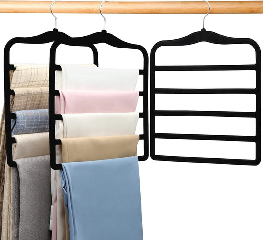 3-Pack Black 5-Tier Velvet Pants Hangers-Swivel Hook, Multi-Use for Pants, Scarves, Towels & V1107-CS-WCLYJH