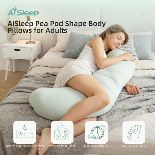 Pea Pod Shape Body Pillow for Adults - Full-Body Support Side Sleeper Pillow, Pregnancy & Back Pain Relief, V1107-CS-WDJRTBZ