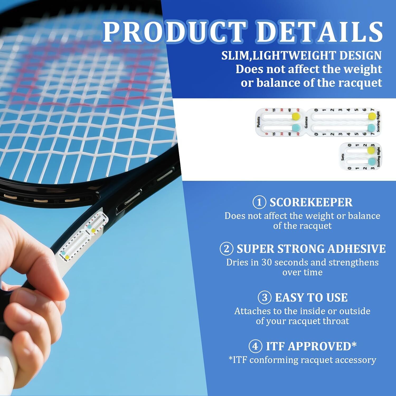 Tennis Racket Scorekeeper 2-Pack in White - Dual Portable Score Trackers for Points, Games & Sets | Other V1107-CS-WQJFQ