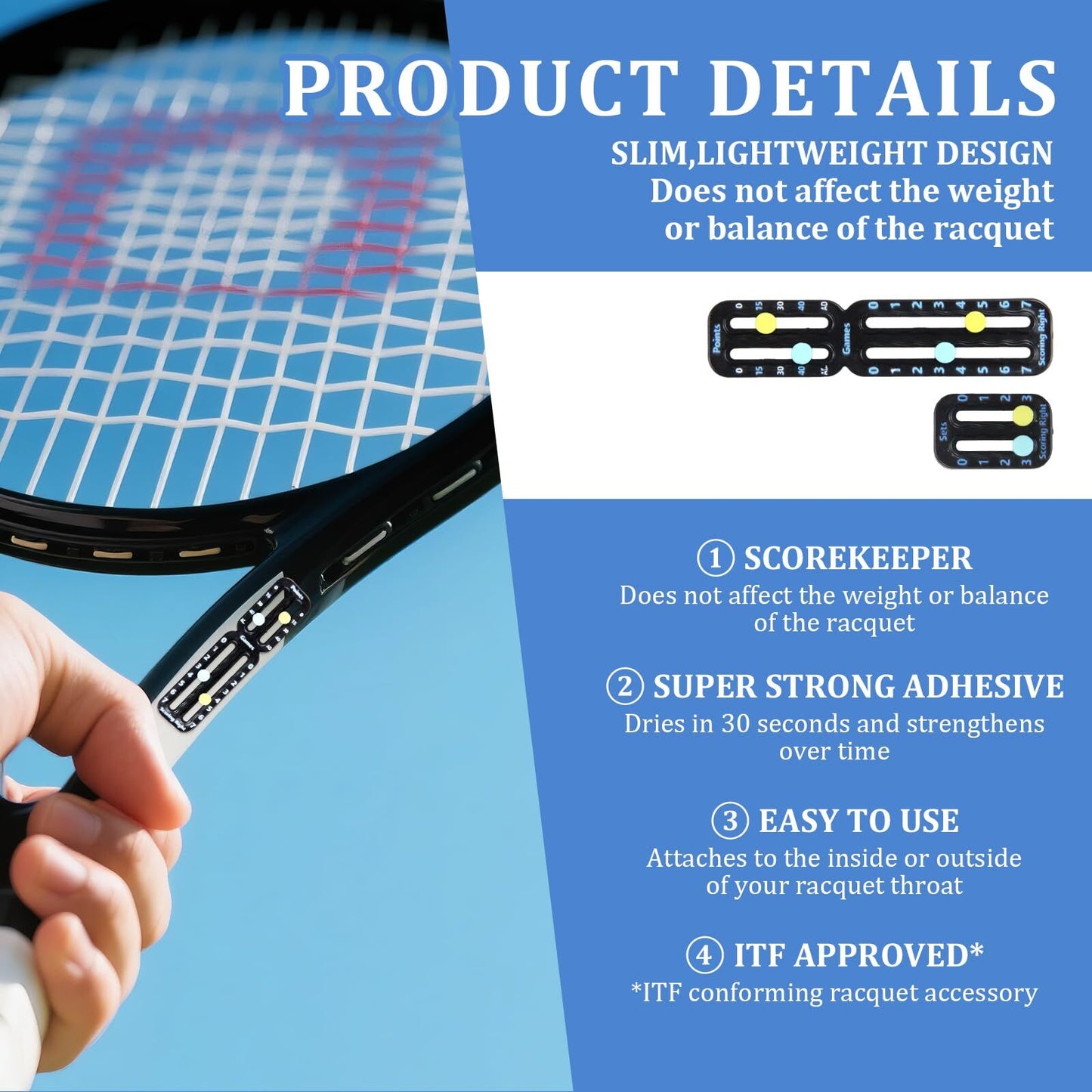 Tennis Racket Scorekeeper 2-Pack in Black - Dual Portable Score Trackers for Points, Games & Sets | Other V1107-CS-WQJFQ1