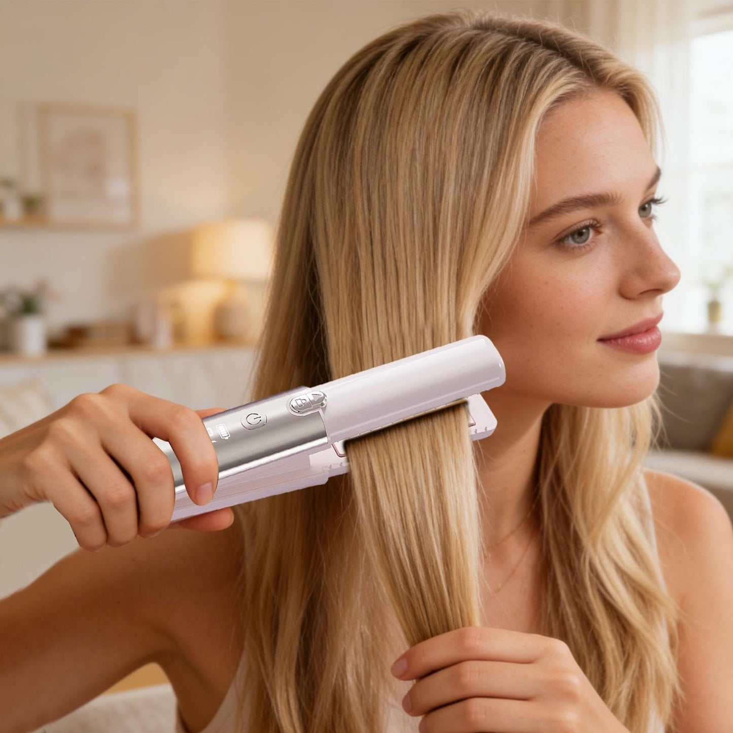 Wireless Mini Hair Straightener with Digital Display - Portable Ceramic Flat Iron for Travel, Quick Heat-up & V1107-CS-WXCDZFQ