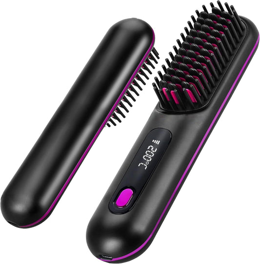 Wireless Hair Straightening Brush with Digital LCD Display - MCH Rapid Heating, 3 Temperature Settings, V1107-CS-WXZFQH