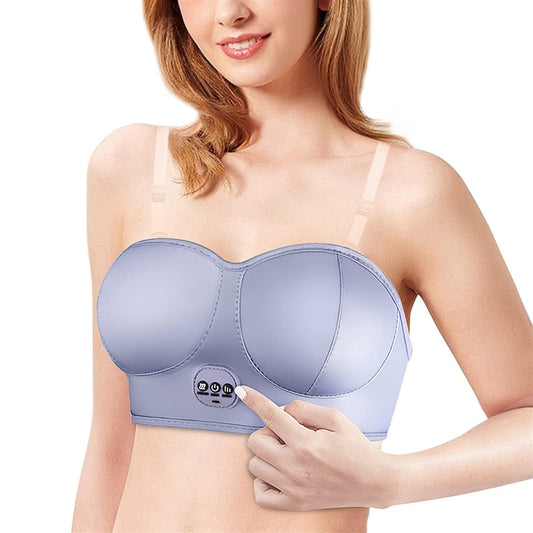 3-in-1 Rechargeable Breast Massager with Heat & Vibration - Wireless USB Charging, Adjustable Strap, V1107-CS-XBAMY