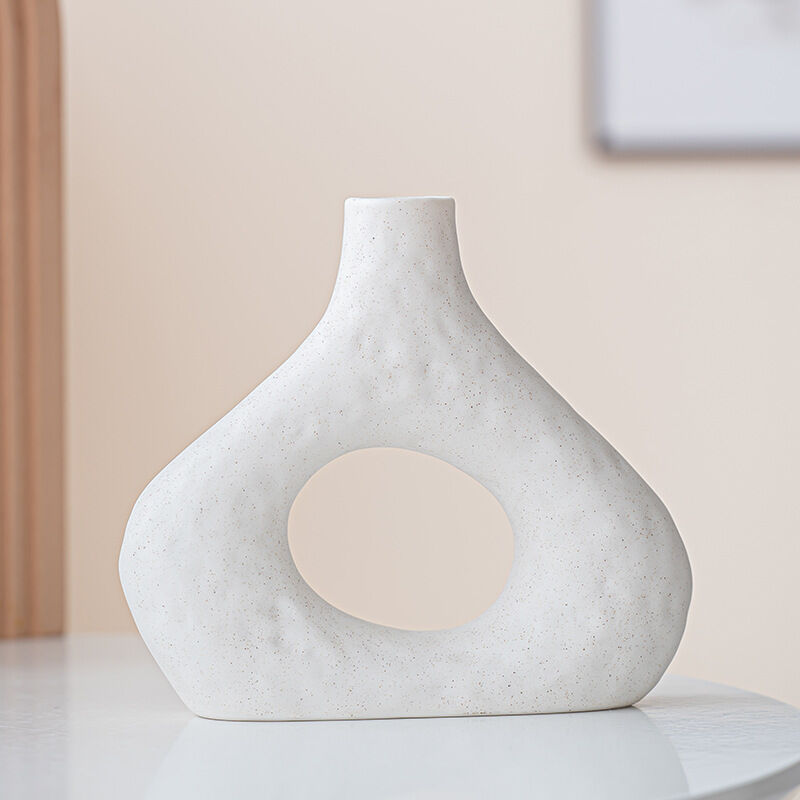 Minimalist Ceramic Vase Set (2-Piece): Modern Home Decor for Flower Arrangements (White) | Black Version V1107-CS-XDQSHP