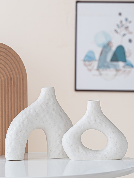 Minimalist Ceramic Vase Set (2-Piece): Modern Home Decor for Flower Arrangements (White) | Black Version V1107-CS-XDQSHP