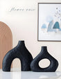 Minimalist Ceramic Vase Set (2-Piece): Modern Home Decor for Flower Arrangements (Black) | White Version V1107-CS-XDQSHP1