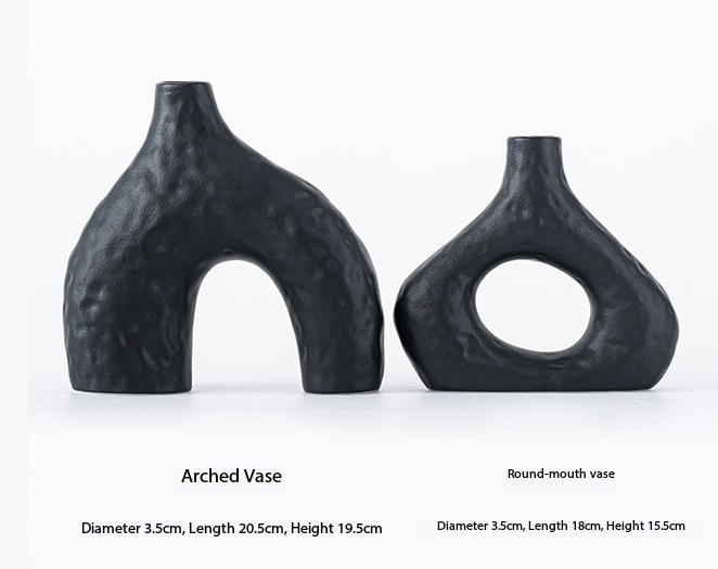 Minimalist Ceramic Vase Set (2-Piece): Modern Home Decor for Flower Arrangements (Black) | White Version V1107-CS-XDQSHP1
