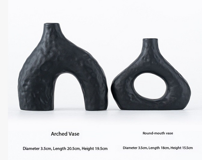 Minimalist Ceramic Vase Set (2-Piece): Modern Home Decor for Flower Arrangements (Black) | White Version V1107-CS-XDQSHP1