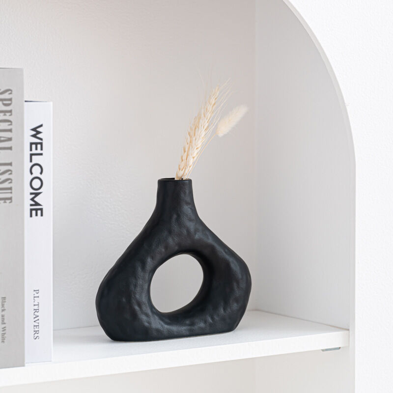 Minimalist Ceramic Vase Set (2-Piece): Modern Home Decor for Flower Arrangements (Black) | White Version V1107-CS-XDQSHP1