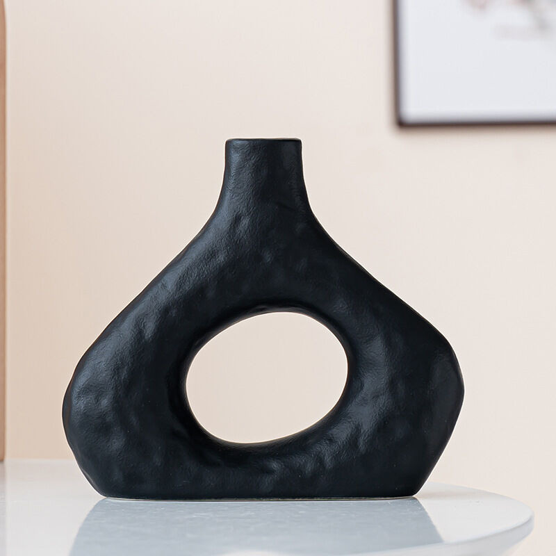 Minimalist Ceramic Vase Set (2-Piece): Modern Home Decor for Flower Arrangements (Black) | White Version V1107-CS-XDQSHP1