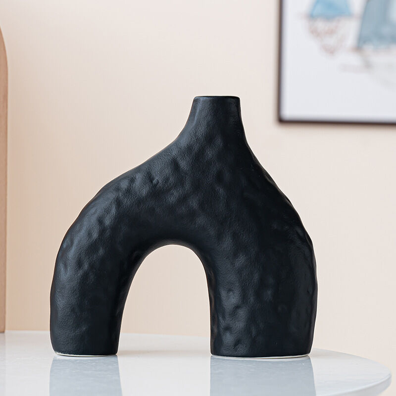 Minimalist Ceramic Vase Set (2-Piece): Modern Home Decor for Flower Arrangements (Black) | White Version V1107-CS-XDQSHP1