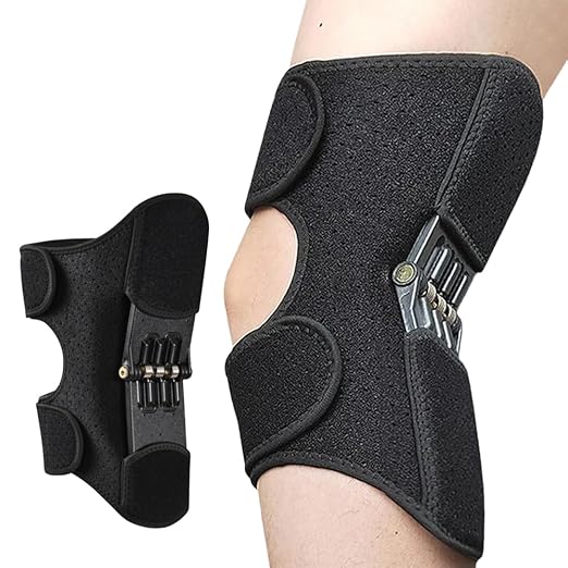 Knee Assistive Brace with Carbon Steel Spring Support - Breathable Perforated Sleeve, Adjustable Straps, V1107-CS-XGZLQHE
