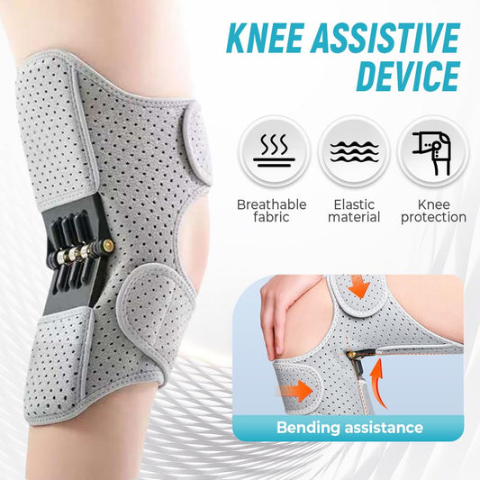 Knee Assistive Brace with Carbon Steel Spring Support - Breathable Perforated Sleeve, Adjustable Straps, V1107-CS-XGZLQHE