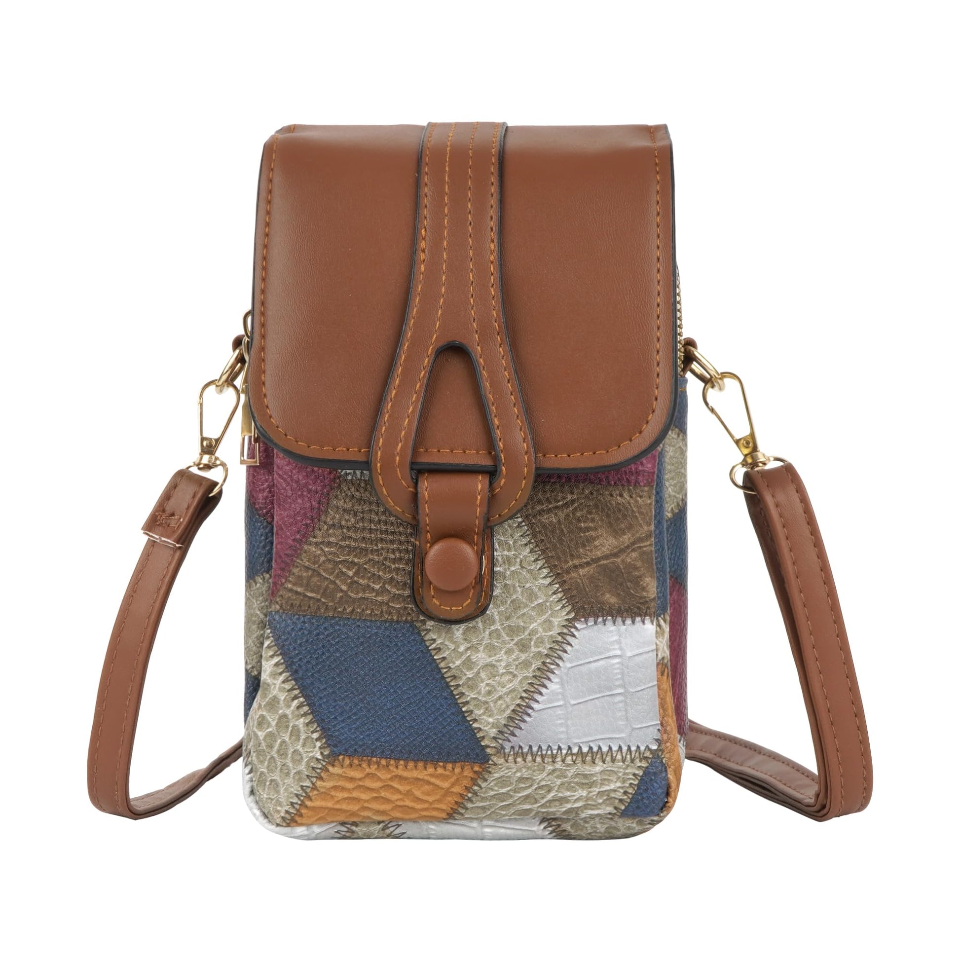 Color-Block Diamond Pattern PU Leather Crossbody Phone Bag - Retro Mini Wallet with Adjustable Strap & Dual V1107-CS-XKSJB