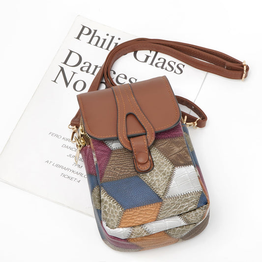 Color-Block Diamond Pattern PU Leather Crossbody Phone Bag - Retro Mini Wallet with Adjustable Strap & Dual V1107-CS-XKSJB