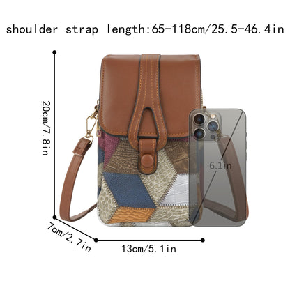 Color-Block Diamond Pattern PU Leather Crossbody Phone Bag - Retro Mini Wallet with Adjustable Strap & Dual V1107-CS-XKSJB