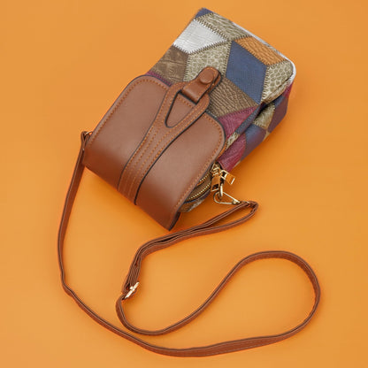 Color-Block Diamond Pattern PU Leather Crossbody Phone Bag - Retro Mini Wallet with Adjustable Strap & Dual V1107-CS-XKSJB