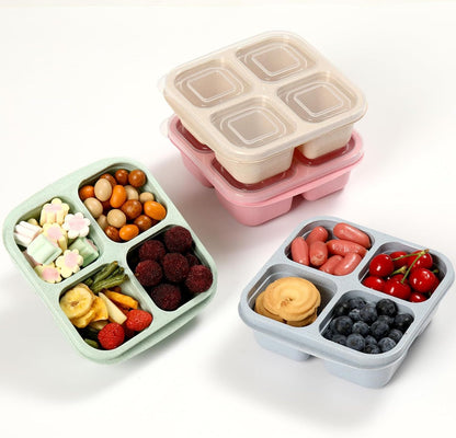 4-Pack Wheat Straw Bento Snack Boxes, 4-Compartment Reusable Lunch Containers for Kids & Adults, BPA-Free V1107-CS-XMJGLSH
