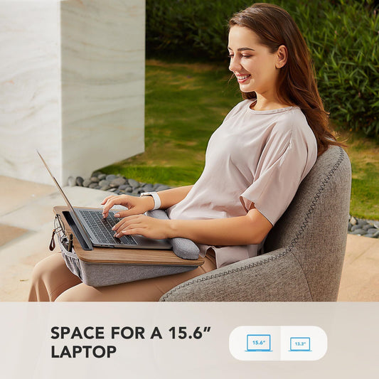Portable Lap Desk for Students, Remote Workers & Readers - Laptop Table with Wrist Rest, Storage Pockets, V1107-CS-XSDNZ