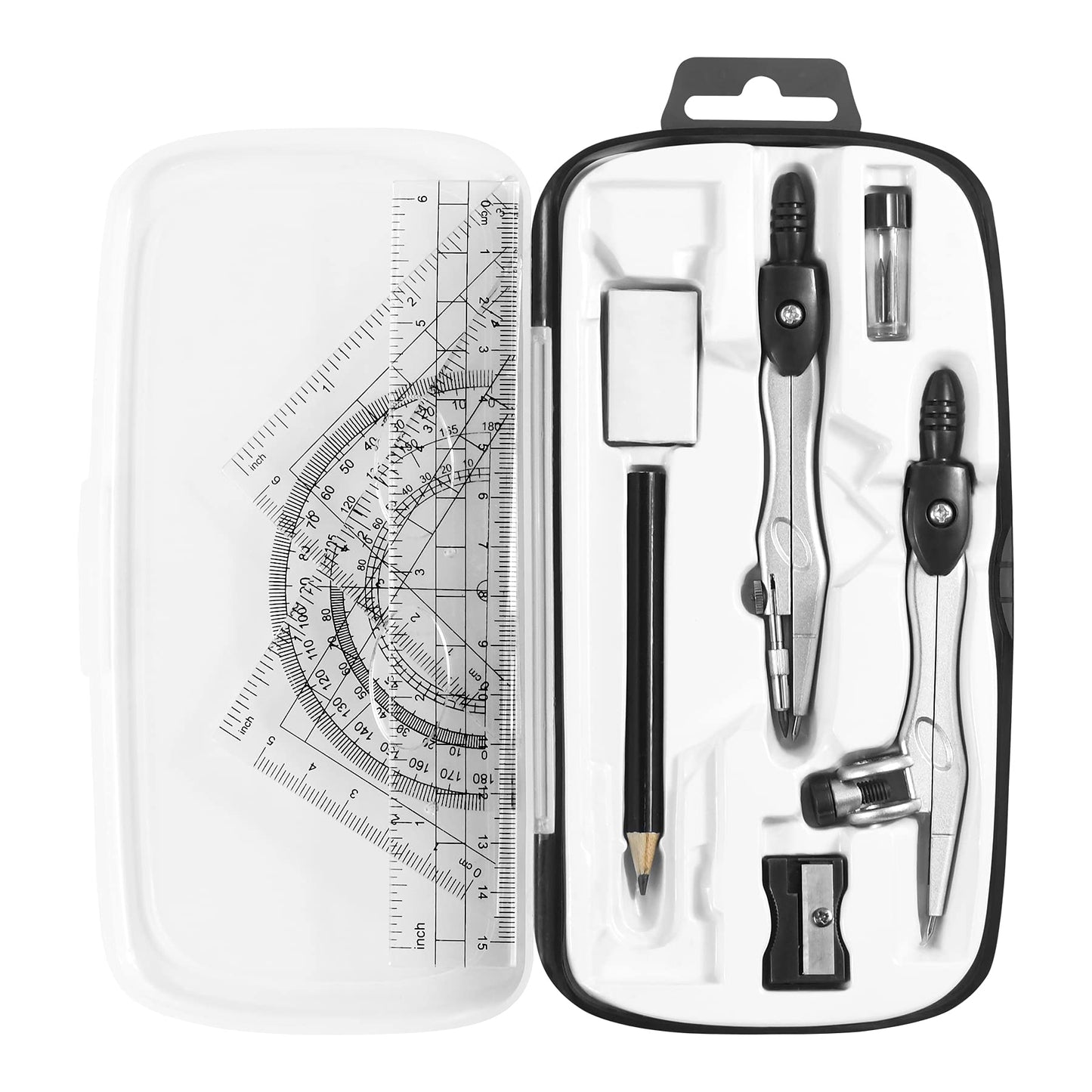 Complete 10-Piece Geometry Kit Set - Precision Drafting Tools with Metal Compasses, Rulers, Protractor & V1107-CS-XSSXJHTZ