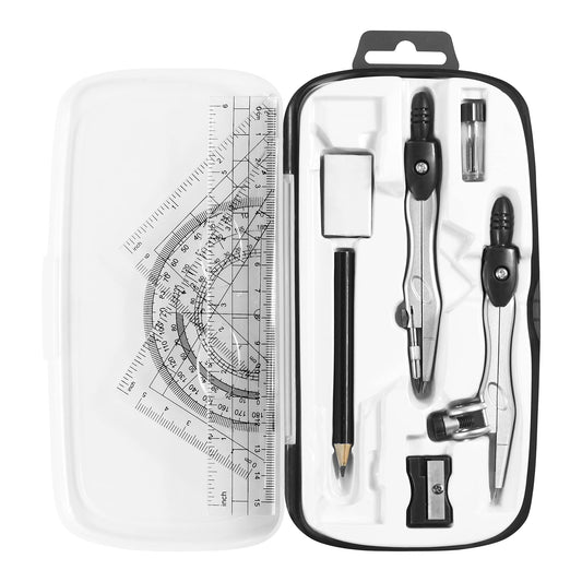 Complete 10-Piece Geometry Kit Set - Precision Drafting Tools with Metal Compasses, Rulers, Protractor & V1107-CS-XSSXJHTZ
