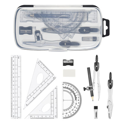 Complete 10-Piece Geometry Kit Set - Precision Drafting Tools with Metal Compasses, Rulers, Protractor & V1107-CS-XSSXJHTZ