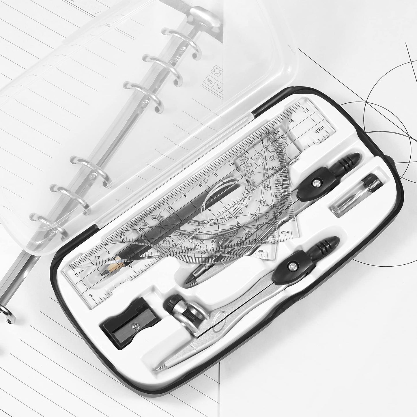 Complete 10-Piece Geometry Kit Set - Precision Drafting Tools with Metal Compasses, Rulers, Protractor & V1107-CS-XSSXJHTZ