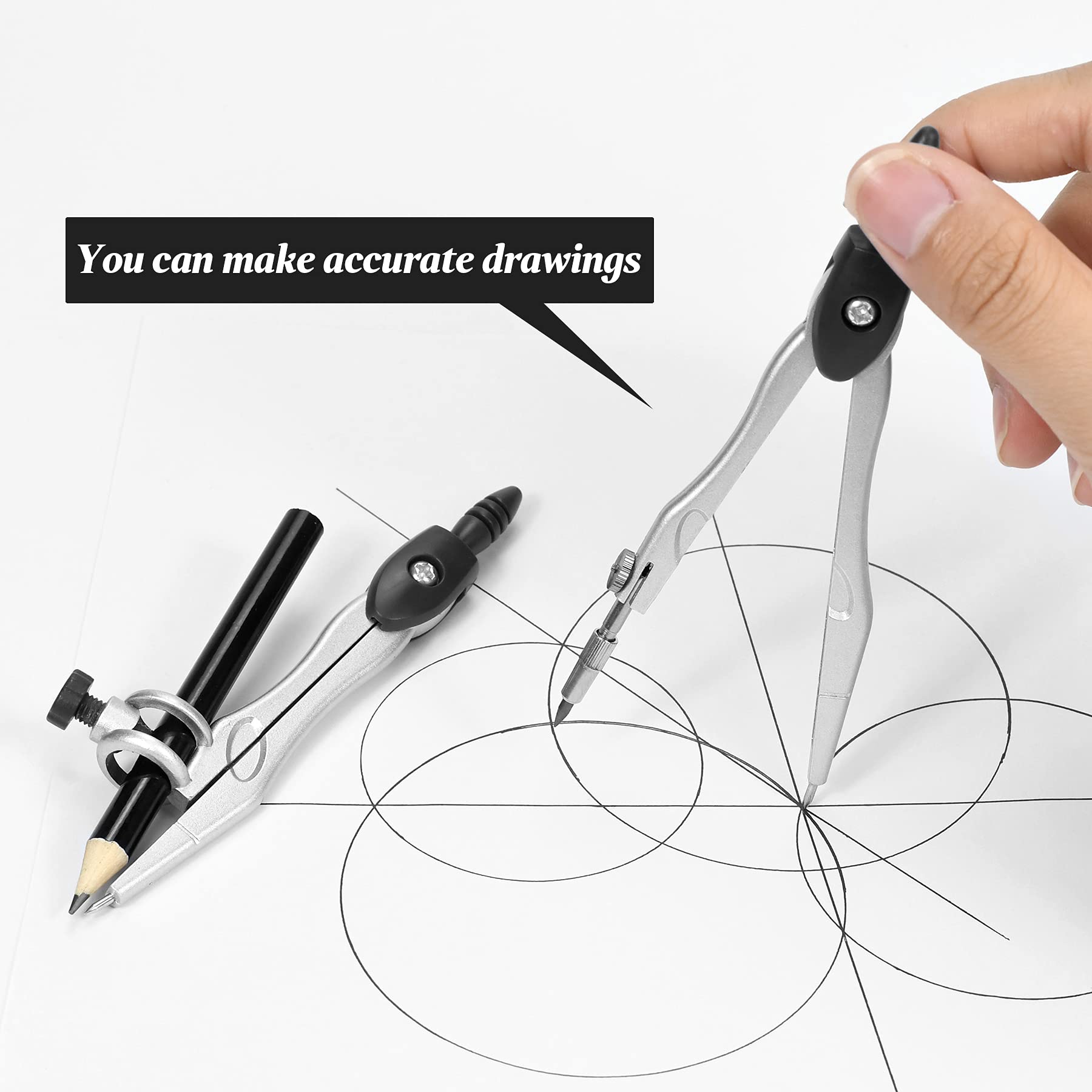 Complete 10-Piece Geometry Kit Set - Precision Drafting Tools with Metal Compasses, Rulers, Protractor & V1107-CS-XSSXJHTZ