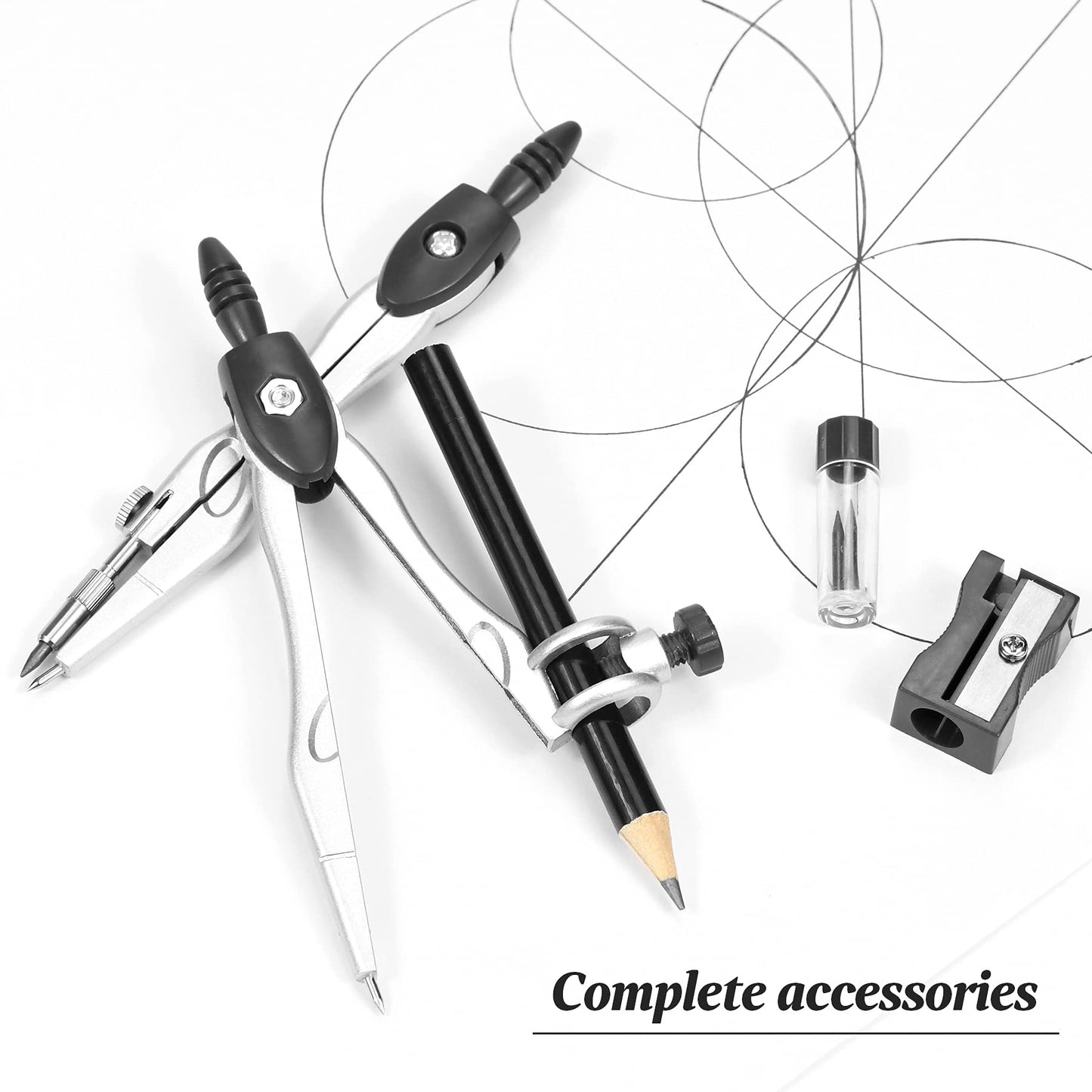 Complete 10-Piece Geometry Kit Set - Precision Drafting Tools with Metal Compasses, Rulers, Protractor & V1107-CS-XSSXJHTZ