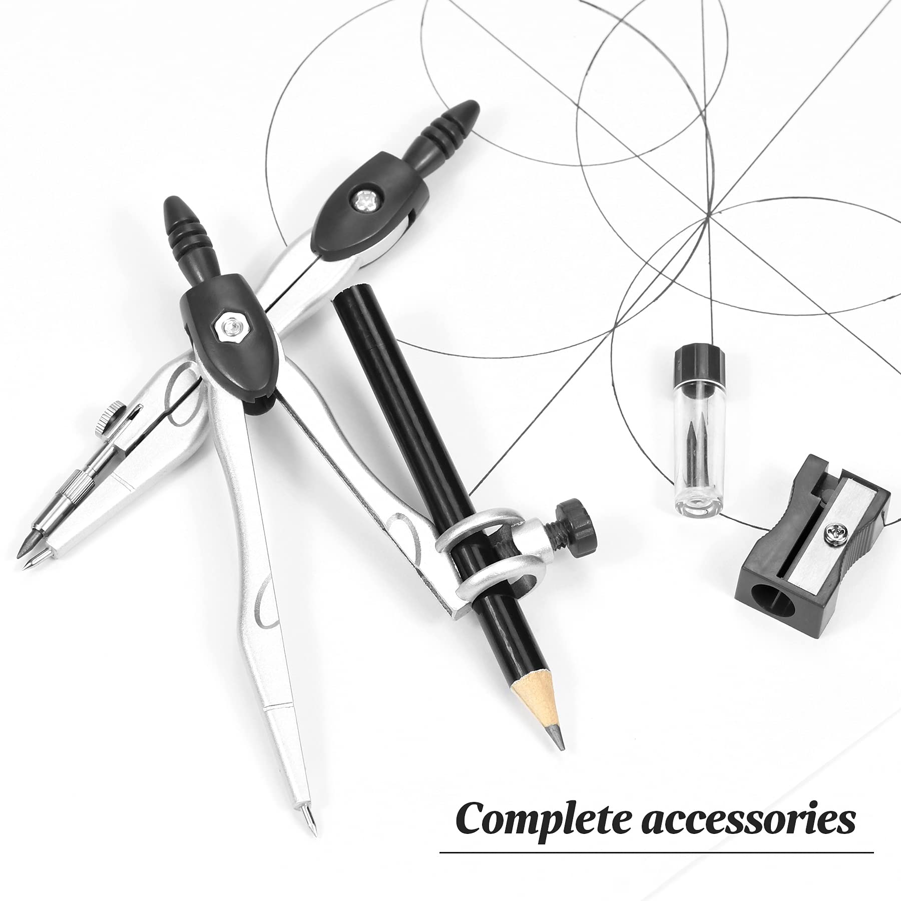 Complete 10-Piece Geometry Kit Set - Precision Drafting Tools with Metal Compasses, Rulers, Protractor & V1107-CS-XSSXJHTZ