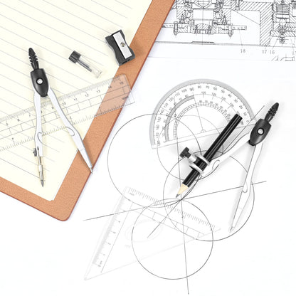 Complete 10-Piece Geometry Kit Set - Precision Drafting Tools with Metal Compasses, Rulers, Protractor & V1107-CS-XSSXJHTZ