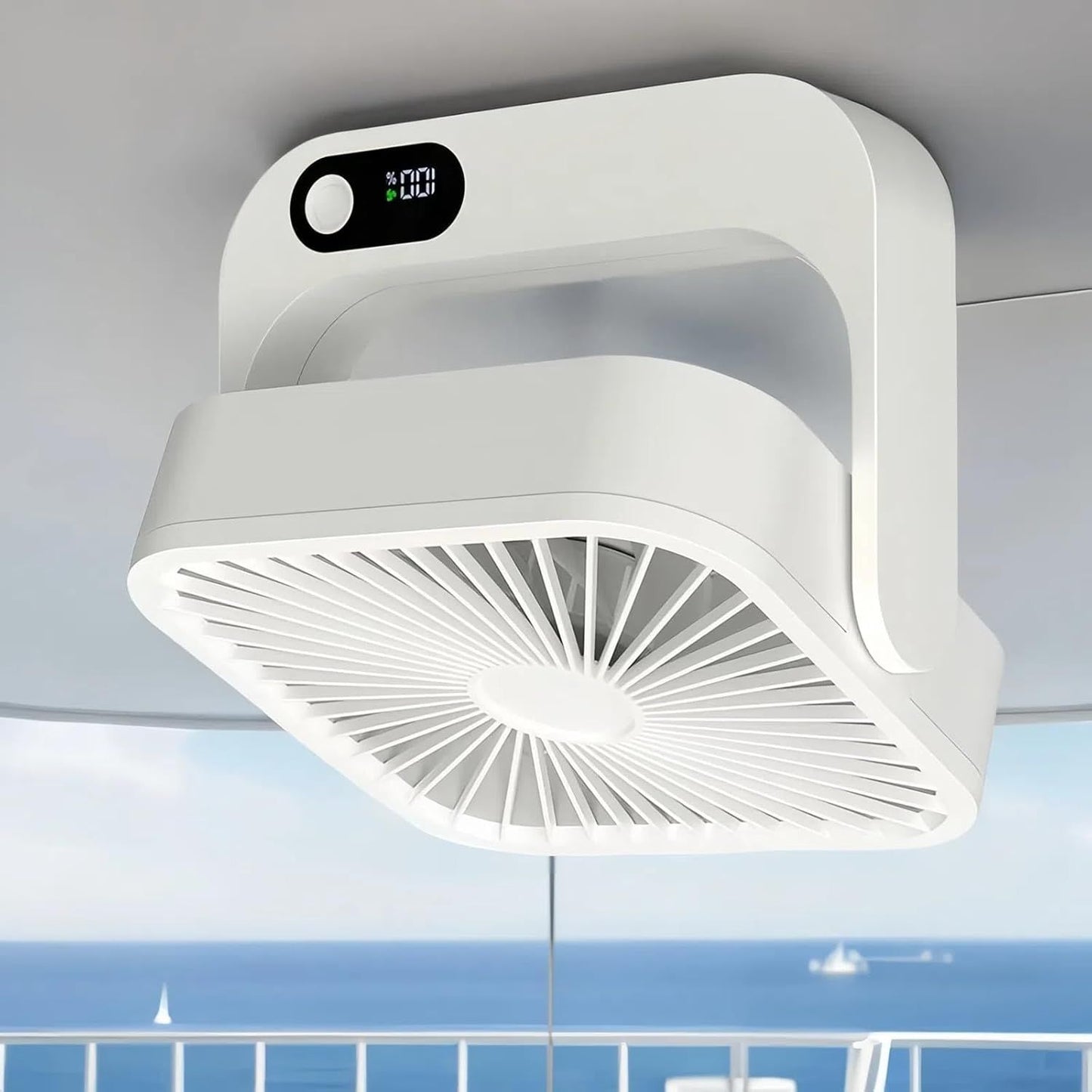 Magnetic Rechargeable Mini Desk Fan with 5-Speed LED Display for Office, Dorm & Bedside Use (White) V1107-CS-XXCXFSB